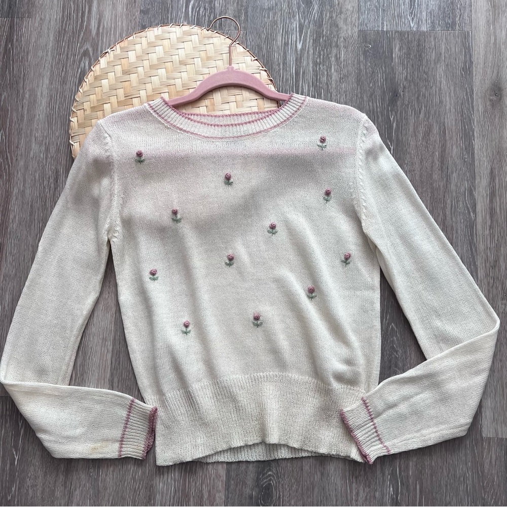 Vintage grannycore cottagecore 3d‎ floral print sweater dainty feminine